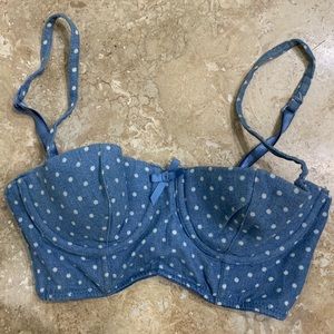 Baby Blue Polka Dot Sweetheart Crop Camisole Bra